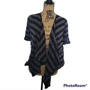 XS Tommy Hilfiger striped cardigan, 100% cotton gray and black stripes, pockets